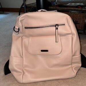 Cream and Pink Casual Backpack with Smooth Texture